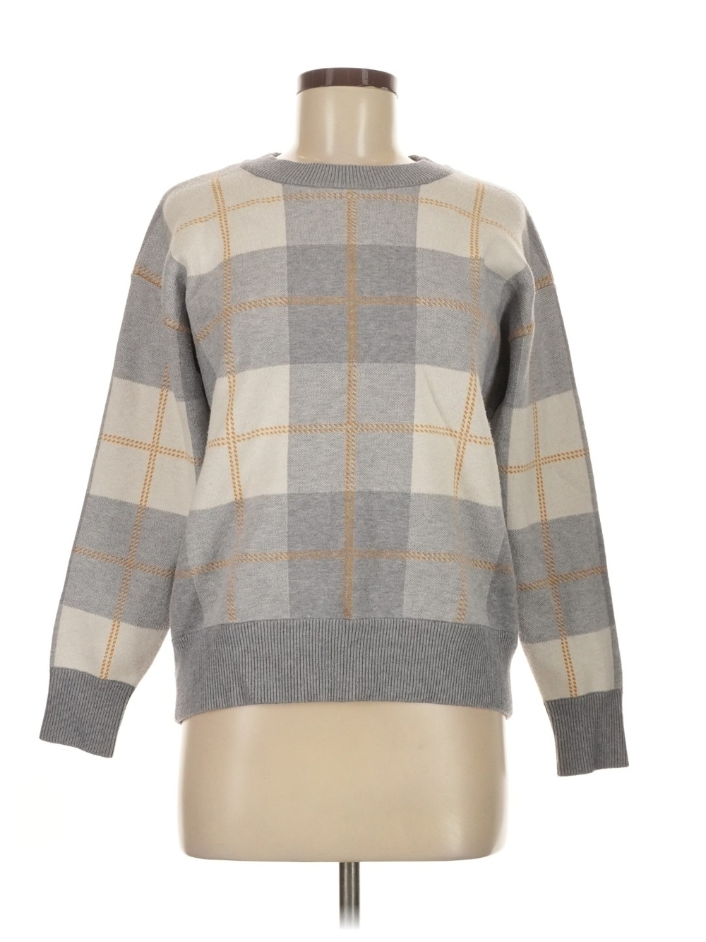 Rachel Zoe Gray, Cream & Tan Plaid Crewneck Sweater